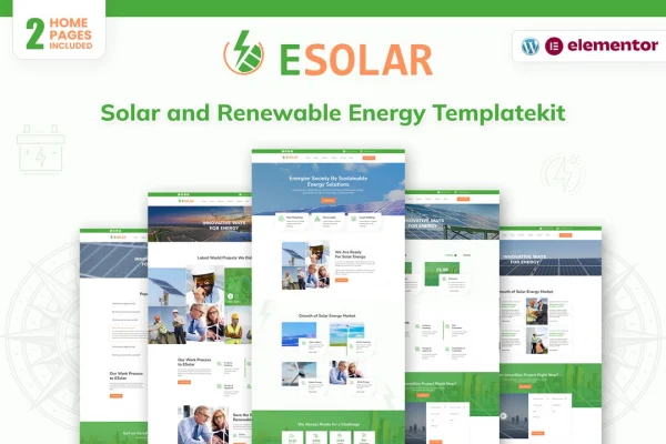 ESolar wind and solar power services Elementor template kit preview