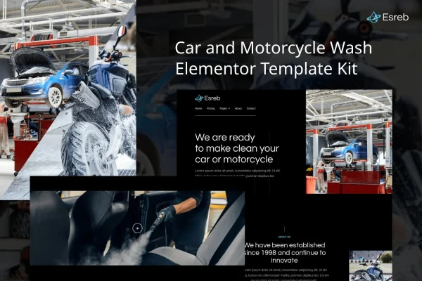 Esreb car and motorcycle wash Elementor template kit preview