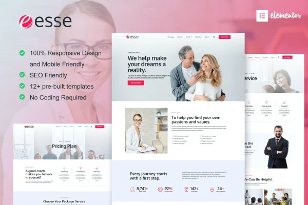 Esse life coach and consulting Elementor template kit cover image