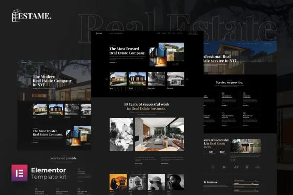 Estame real estate Elementor template kit cover image