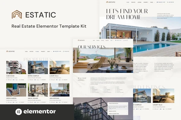 Estatic real estate Elementor template kit preview