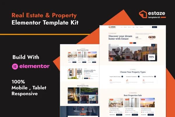 Estaze real estate and property Elementor template kit preview