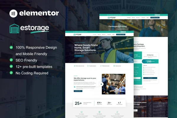 Estorage storage service company Elementor Pro template kit cover image