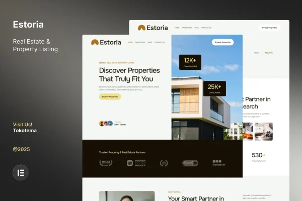 Estoria real estate Elementor template kit preview