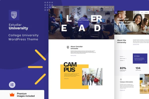 Estudiar education theme cover showing a college and university website design