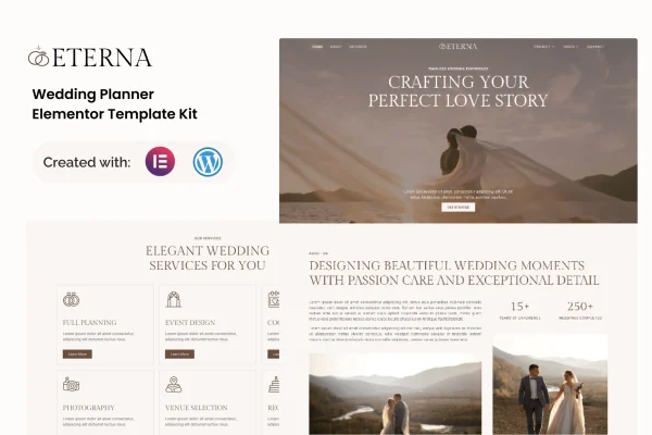 Eterna wedding planner Elementor template kit cover image