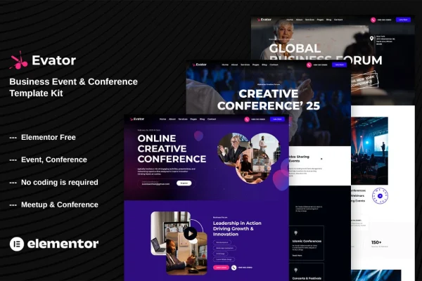 Evato business event and conference Elementor template kit preview