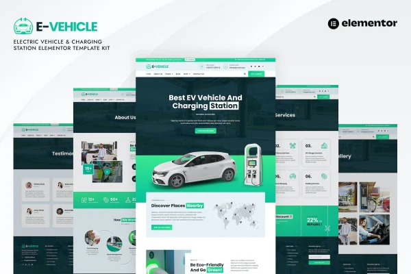 EVehicle electric vehicle and charging station Elementor template kit preview