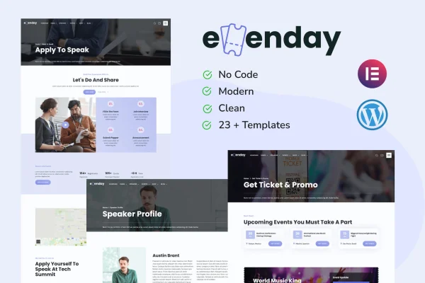 Evenday event management and expo Elementor Pro template kit preview