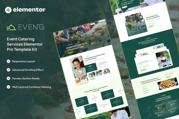 Eveng event catering Elementor Pro template kit preview