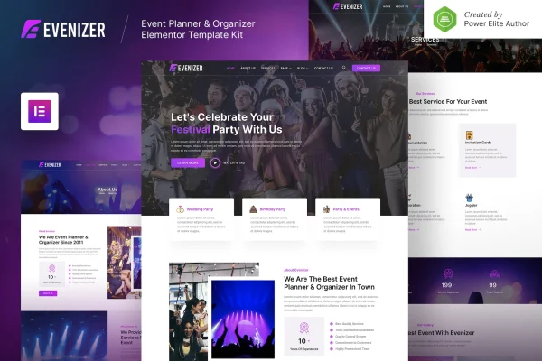 Evenizer event planner Elementor template kit cover image