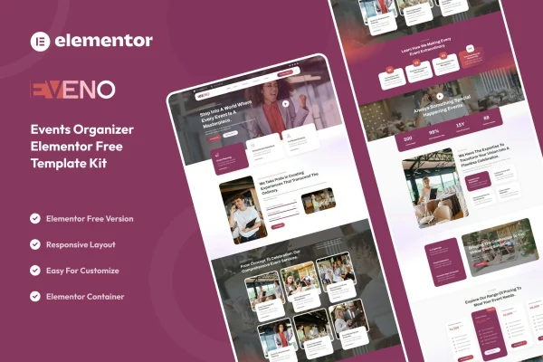 Eveno events organizer Elementor template kit cover image