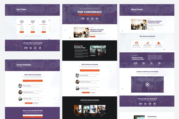 Eventer meetup and conference Elementor template kit preview