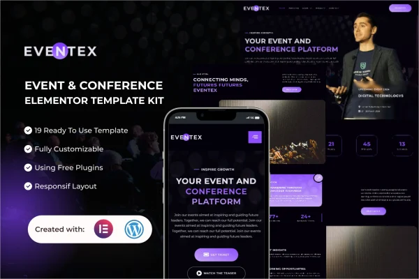 Eventex event and conference Elementor template kit preview