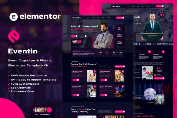 Eventin event organizer and planner Elementor template kit preview