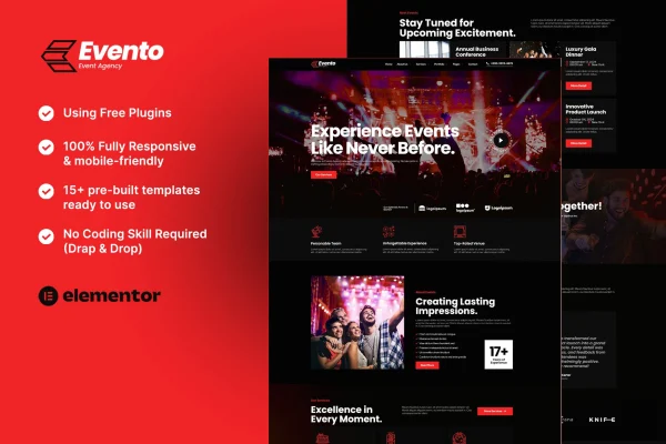Evento event agency Elementor template kit cover image