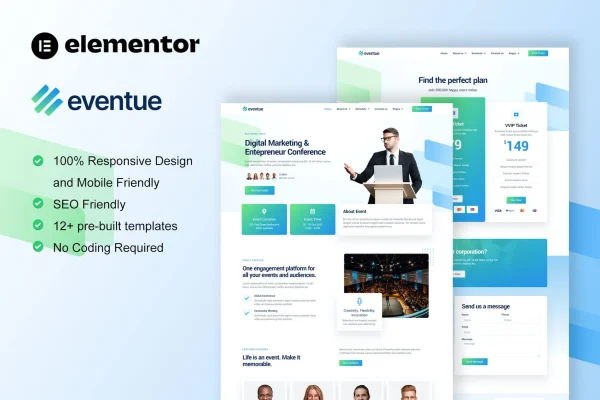 Eventue event and conference Elementor template kit preview