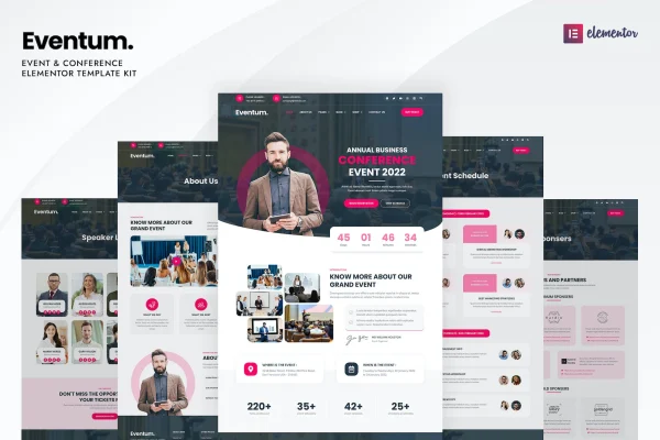 Eventum event and conference Elementor template kit preview