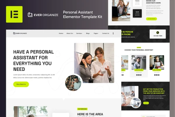 Ever Organize personal assistant Elementor template kit page previews