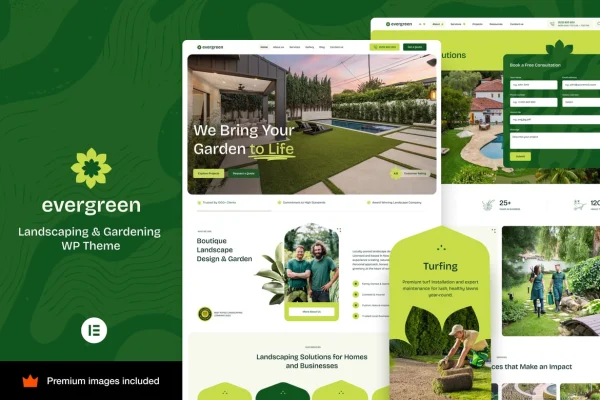 EverGreen landscaping and gardening WordPress theme preview