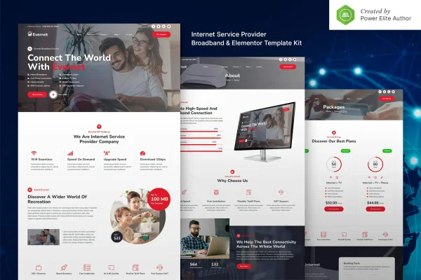 Evernet broadband and internet service provider Elementor template kit preview