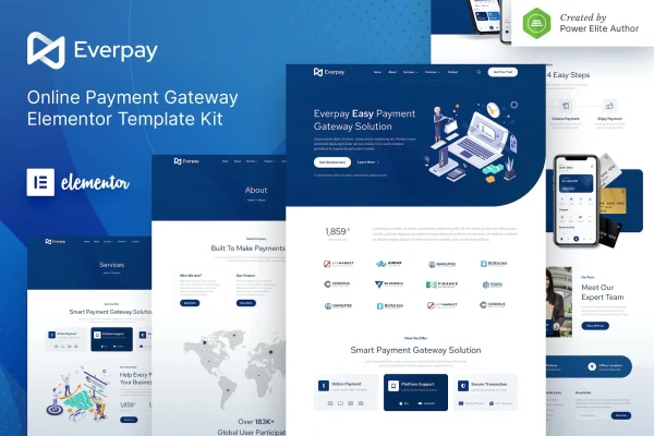 Everpay fintech and payment gateway Elementor template kit preview