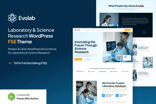 Evolab laboratory and science research WordPress theme preview