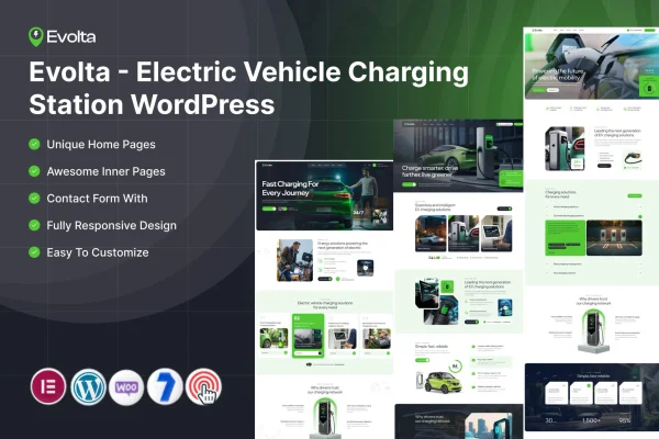 Evolta electric vehicle charging WordPress theme preview