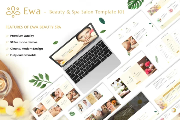 Ewa beauty and spa salon Elementor template kit page previews