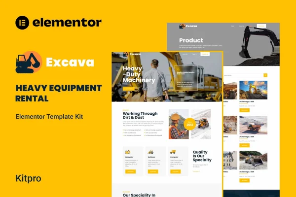 Excava heavy equipment rental Elementor template kit preview