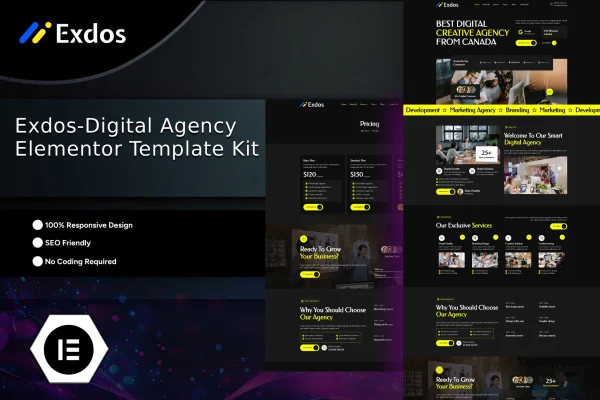 Exdos digital agency Elementor template kit cover image