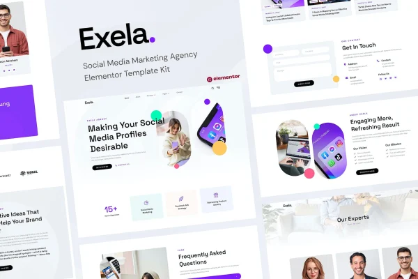 Exela social media marketing agency Elementor template kit cover
