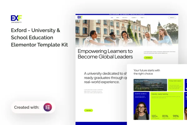 Exford university and school education Elementor template kit preview