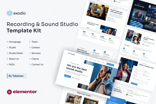 Exodio recording and sound studio Elementor template kit cover