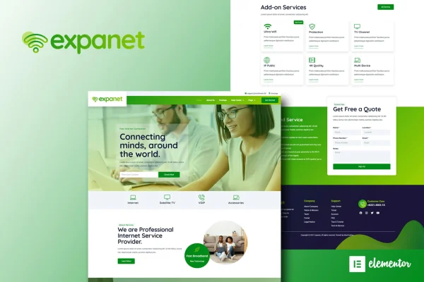 Expanet broadband and internet services Elementor template kit preview
