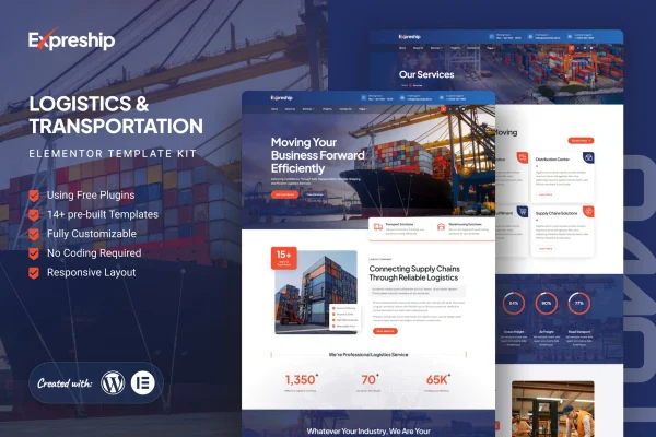 Expreship logistics and transportation Elementor template kit preview