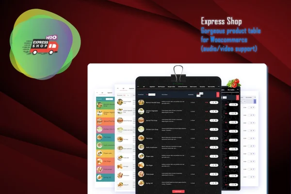Express Shop Pro plugin banner showing a WooCommerce one page product table