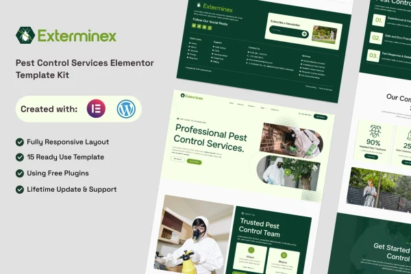 Exterminex pest control services Elementor template kit preview