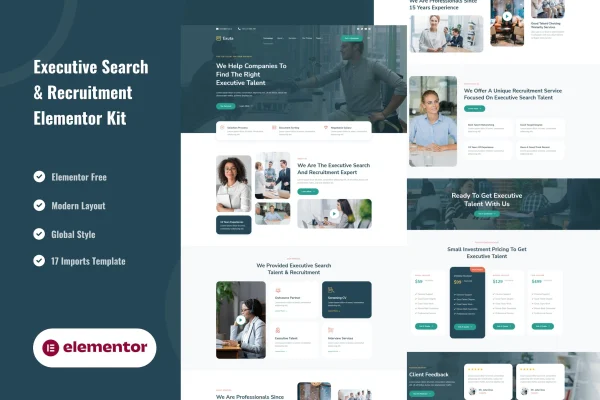 Exuta executive search and recruitment Elementor template kit preview