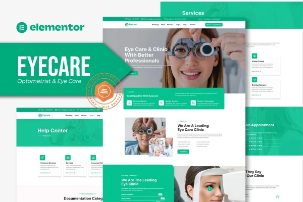 Eyecare optometrist and eye care Elementor template kit preview
