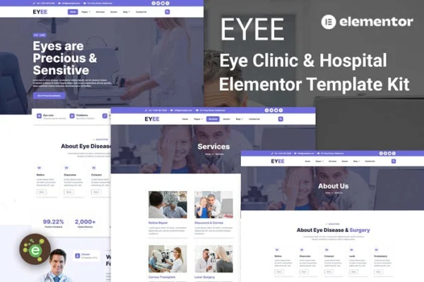 Eyee eye clinic and vision care Elementor template kit preview