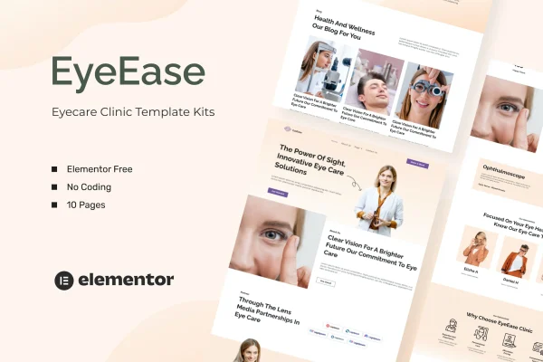 EyeEase eyecare clinic Elementor template kit preview