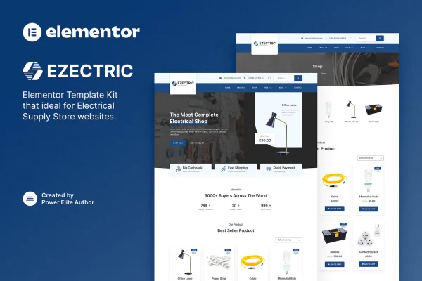 Ezectric electrical supply store Elementor template kit preview