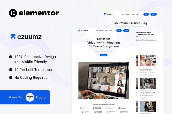 Ezuumz video conferencing and webinar Elementor template kit preview