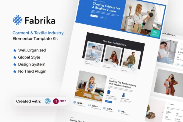 Fabrika garment and textile Elementor template kit preview