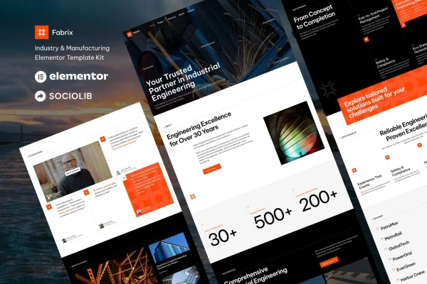Fabrix industry and manufacturing Elementor template kit preview