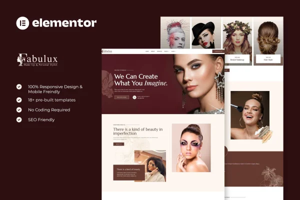 Fabulux makeup and beauty Elementor template kit cover image