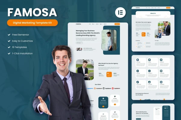 Famosa digital marketing agency Elementor template kit preview