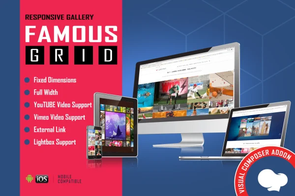 Famous grid image and video gallery addon for WPBakery Page Builder banner