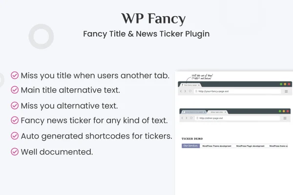Fancy Title plugin banner showing an animated tab title and news ticker